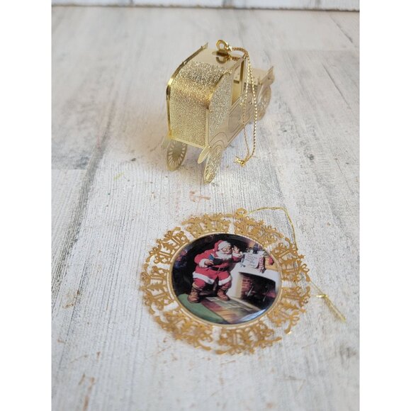 Coke golden tin foil car ornament Xmas vintage unique set - Picture 6 of 6